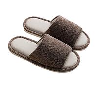Women’s Open Toe Linen Slip On Slippers, Breathable Memory Foam Non-Slip Ladies Mule Slippers, Lightweight Indoor Outdoor House Bedroom Slipper for Women Portable Travel Hospital (b-C, 8.5)