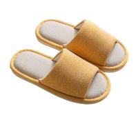 Women’s Open Toe Linen Slip On Slippers, Breathable Memory Foam Non-Slip Ladies Mule Slippers, Lightweight Indoor Outdoor House Bedroom Slippers for Women Portable Travel Hospital (a-Yellow, 5)
