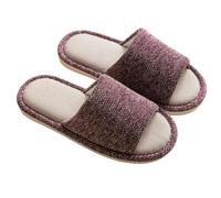 Women’s Open Toe Linen Slip On Slippers, Breathable Memory Foam Non-Slip Ladies Mule Slippers, Lightweight Indoor Outdoor House Bedroom Slippers for Women Portable Travel (a-Purple, 3.5)