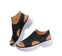 Women’s Open Toe Sneaker Sandals 2026 Orthopedic Comfortable Arch Support Breathable Mesh Platform Slip-On Walking Shoes Summer Outdoor Sport Vacation Hiking Sandals (black,6)