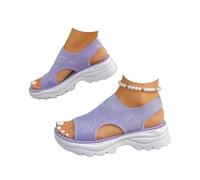 Women’s Open Toe Sneaker Sandals 2026 Orthopedic Comfortable Arch Support Breathable Mesh Platform Slip-On Walking Shoes Summer Outdoor Sport Vacation Hiking Sandals (violet,5)
