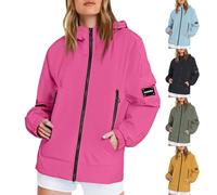 Women’S Outdoor Waterproof Jackets Lightweight Ladies Raincoats With Hoods Drawstring Long Sleeve Plus Size Zipper Rain Coats Windproof Warm Hiking Jacket With Pockets Full Zip Mac In A Sac