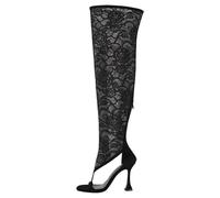 Women’S Over The Knee Boots | Lace Mesh Upper Back Zipper Slim Heel | Club Stage Performance