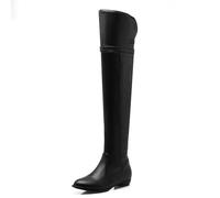 Women s Over The Knee Leather Boots Block Heel Side Zip Closure Winter Warm Fashion Boots for Cold Weather Daily Wear Street Outfits,Black,4.5 UK