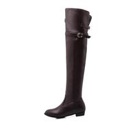 Women s Over The Knee Leather Boots Block Heel Side Zip Closure Winter Warm Fashion Boots for Cold Weather Daily Wear Street Outfits,Brown,11 UK