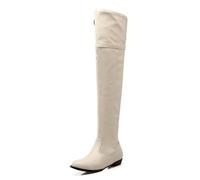 Women s Over The Knee Leather Boots Block Heel Side Zip Closure Winter Warm Fashion Boots for Cold Weather Daily Wear Street Outfits,Beige,3 UK