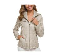 Women‘s Oversized Dropped Shoulder PU Leather Jacket Longline Streetwear Coat with Shawl Collar Baggy Fit Casual Jacket (apricot,XXL)