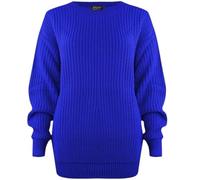 Women’s Oversized Jumper - Ladies Round Crew Neck Cuffed Long Sleeve Baggy Look Knitted Sweater Stretch Thick Loose Fit Chunky Pullover Warm Winter Tops Plus Size (Royal Blue, UK 22-24)