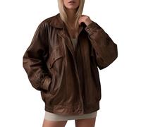 Women’s Oversized Lambskin Leather Jacket Genuine Soft Real Leather Coat with Premium Quilted Lining Handmade Luxury Outerwear (UK, Alpha, M, Regular, Regular, Brown)