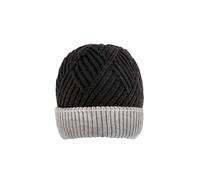 Women’s Patchwork Cable Knit Beanie Hat - Black/Dove Grey / One