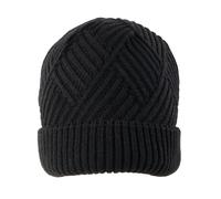Women’s Patchwork Cable Knit Beanie Hat - Solid Black / One