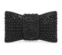 Women’s Pearl Bow Clutch Bag, Gold Blush Pink Embellished Evening Handbag with Beaded Detail, Elegant Wedding Party Purse for Bridal, Prom, Cocktail & Formal Events