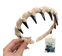 Women’s Pearl-Embellished Headband, Vintage High Cranium Artificial Pearl Hairband,Elegant Pearls Headbands for Women with Teeth,Fashion Wide Beaded Bling Head Band,Wedding Hair Accessories (Beige, M)
