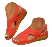 Women‘s Perforated Slide Sandals Breathable Casual Comfortable Slippers with Holes Adjustable Button Ankle Strap Sandals Memory Foam Slipper for Summer (Red, 5.5)