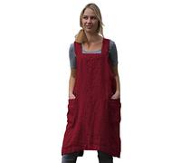Women’s Pinafore Square Apron Baking Cooking Gardening Works Cross Back Cotton/Linen Blend Dress with 2 Pockets
