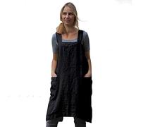 Women’s Pinafore Square Apron Baking Cooking Gardening Works Cross Back Cotton/Linen Blend Dress with 2 Pockets