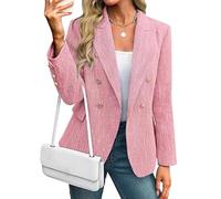 Women’s Plaid Tweed Blazer Casual Long Sleeve Open Front Jacket Double Breasted Work Blazer Trendy Business Casual Coat Light Pink Medium