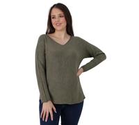 Women’s Plain Italian Soft Knitted Jumper Long Sleeve V Neck Basic Sweater Top T-Shirt, Casual Stylish Warm Jumper for All Seasons Khaki