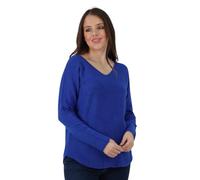 Women’s Plain Italian Soft Knitted Jumper Long Sleeve V Neck Basic Sweater Top T-Shirt, Casual Stylish Warm Jumper for All Seasons Royal