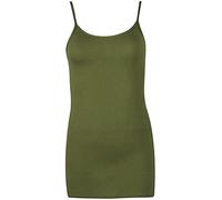 Women’s Plain Long Cami Vest Sleeveless Vest Ladies Round Scoop Neck Camisole Strappy Tank Top Casual Wear Summer Stretched Jersey Vest Top Plus Size UK 8-26 Khaki