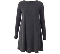 Women’s Plain or Printed Jersey Long Sleeve Swing Flared Midi Dress, Soft Stretch Round Neck Casual Summer Outfit, Elegant Everyday Wear Dresses UK Sizes 8-26