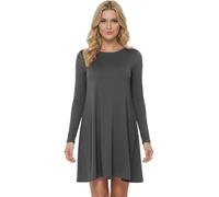 Women’s Plain Swing Skater Dress Long Sleeve Round Neck Stretch Midi Flared Dress Casual Summer Dress Charcoal-16-18