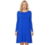 STAR FASHION Women Long Sleeves Round Neck Stretch Swing Skater Flared Dress Ladies Midi Length Top Plain & Printed Casual Summer Wear Dresses UK 8-72 Royal Blue
