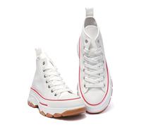 Women’s Platform Canvas Sneakers - Fashionable High-Top & Low-Top Design with 5 cm Lift for Comfort and Style (White RED, Adult, Women, 3, Numeric, UK Footwear Size System, Medium)