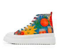 Women’s Canvas Shoes - Vegan Leather and Unique Design Casual Shoes for Women, Comfortable & Fashion Sneakers for Everyday Streetwear, Summer of Santorini, 8 UK