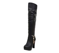 Women’s Platform Knee High Boots - High Heel Long Boots with Side Zip and Round Toe, Faux Leather Tall Boots for Ladies, Slim Leg Design Ideal for Party, Night out or Clubwear Look