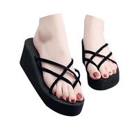 Women’s Platform Wedge Flip Flops Trendy Dressy Summer Flatform Sandals Comfortable Walking Outdoor Rubber Soles (Black, 4)