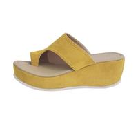 Women’s Platform Wedge Slide Sandals UK 4.5 Toe Ring Sandals Slip-On Open Toe Thong Flip Flops with Toe Loops Daily Walking Casual Arch Support Beach Slippers Yellow Footwear