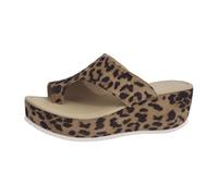 Women’s Platform Wedge Slide Sandals UK 5 Toe Ring Sandals Slip-On Open Toe Thong Flip Flops with Toe Loops Daily Walking Casual Arch Support Beach Slippers Leopard Footwear