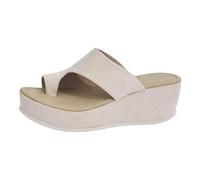 Women’s Platform Wedge Slide Sandals UK 7.5 Toe Ring Sandals Slip-On Open Toe Thong Flip Flops with Toe Loops Daily Walking Casual Arch Support Beach Slippers Beige Footwear