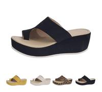 Women’s Platform Wedge Slide Sandals UK 7.5 Toe Ring Sandals Slip-On Open Toe Thong Flip Flops with Toe Loops Daily Walking Casual Arch Support Beach Slippers Black Footwear