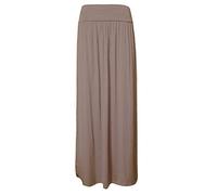 Women’s Pleated Fold-Over Maxi Skirt Ladies Long High Waist Stretch Gypsy Style Jersey Skirt Elasticated Summer Casual Party Wear Soft Viscose Blend Mocha-8-10