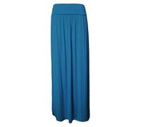 Women’s Pleated Fold-Over Maxi Skirt Ladies Long High Waist Stretch Gypsy Style Jersey Skirt Elasticated Summer Casual Party Wear Soft Viscose Blend Teal-16-18