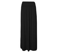 Women’s Pleated Fold-Over Maxi Skirt Ladies Long High Waist Stretch Gypsy Style Jersey Skirt Elasticated Summer Casual Party Wear Soft Viscose Blend Black-20-22