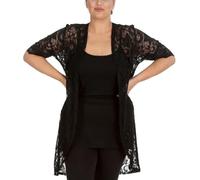 Women’s Plus Size Floral Lace Kimono Cardigan - Lightweight Scallop Edge Open Front Cover Up Jacket for Weddings, Parties & Casual Wear (UK, Alpha, 3XL, Regular, Regular, Black)