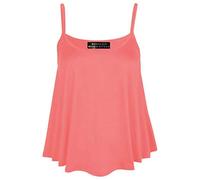 Women’s Plus Size Plain Sleeveless Cami Swing Vest Top Ladies Flared Strappy Cami Vest Top Casual Wear Fancy Party Wear Camisole Shirt Top UK Size 8-28 Coral