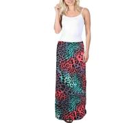 Women’s Plus Size Relaxed Fit Printed Skirt Full Length Maxi Skirt Ladies Boggy Bottom Style Summer Fashion Lightweight Elasticated Waist Printed Maxi Skirt (Multi-Leopard Print, UK 22-24)