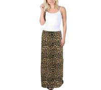 Women’s Plus Size Relaxed Fit Printed Skirt Full Length Maxi Skirt Ladies Boggy Bottom Style Summer Fashion Lightweight Elasticated Waist Printed Maxi Skirt (Brown Leopard Print, UK 26-28)