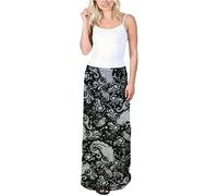 Women’s Plus Size Relaxed Fit Printed Skirt Full Length Maxi Skirt Ladies Boggy Bottom Style Summer Fashion Lightweight Elasticated Waist Printed Maxi Skirt Black Paisley UK 24-26