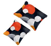 Women’s Pocket Cosmetic Bags, Waterproof Leather Makeup Bag No Zipper Self-Closing Makeup Pouch for Girls, Mini Bag for Purse - Abstract Circle Seamless Pattern