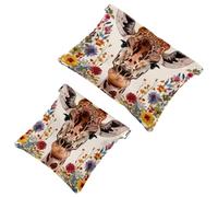 Women’s Pocket Cosmetic Bags, Waterproof Leather Makeup Bag No Zipper Self-Closing Makeup Pouch for Girls, Mini Bag for Purse - Giraffe Face with Aesthetic Floral Background
