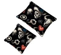 Women’s Pocket Cosmetic Bags, Waterproof Leather Makeup Bag No Zipper Self-Closing Makeup Pouch for Girls, Mini Bag for Purse - Skull in Mexican Hat Wild West Cactus Heart
