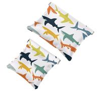 Women’s Pocket Cosmetic Bags, Waterproof Leather Makeup Bag No Zipper Self-Closing Makeup Pouch for Girls, Mini Bag for Purse - Colorful Shark Silhouette Seamless Pattern