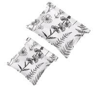 Women’s Pocket Cosmetic Bags, Waterproof Leather Makeup Bag No Zipper Self-Closing Makeup Pouch for Girls, Mini Bag for Purse - Black Lines Meadow Flowers and Leaves Silhouettes