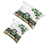 Women’s Pocket Cosmetic Bags, Waterproof Leather Makeup Bag No Zipper Self-Closing Makeup Pouch for Girls, Mini Bag for Purse - St. Patrick's Day Green Truck with Balloons and Clover