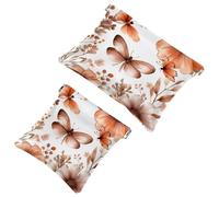 Women’s Pocket Cosmetic Bags, Waterproof Leather Makeup Bag No Zipper Self-Closing Makeup Pouch for Girls, Mini Bag for Purse - Abstract Flowers Plants Flying Butterfly and Dragonfly